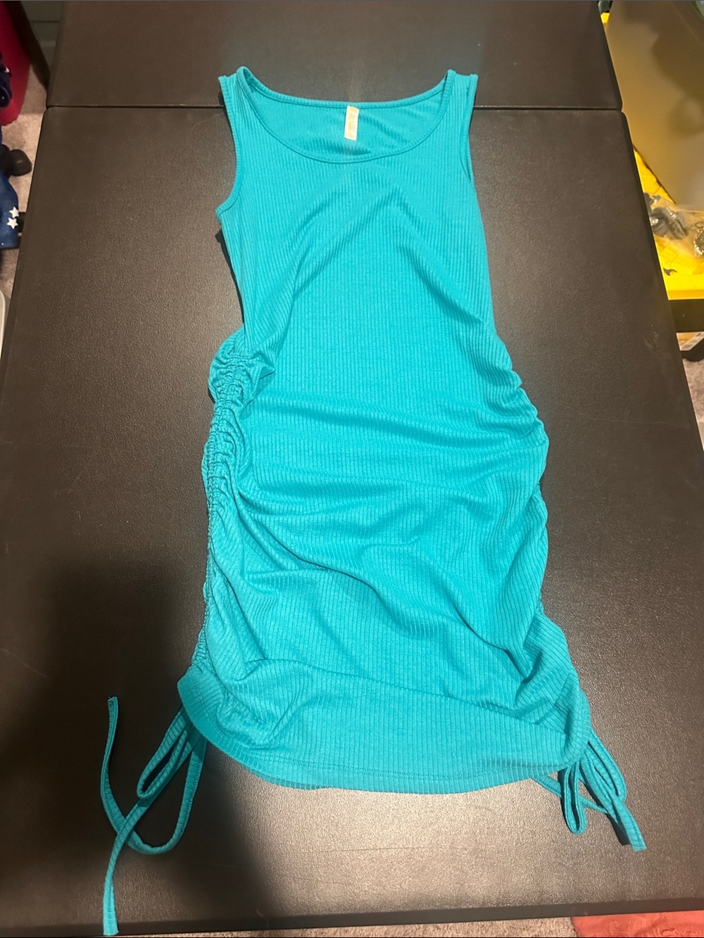 Love Nation Turquoise Ribbed Side-Tie Mini Dress